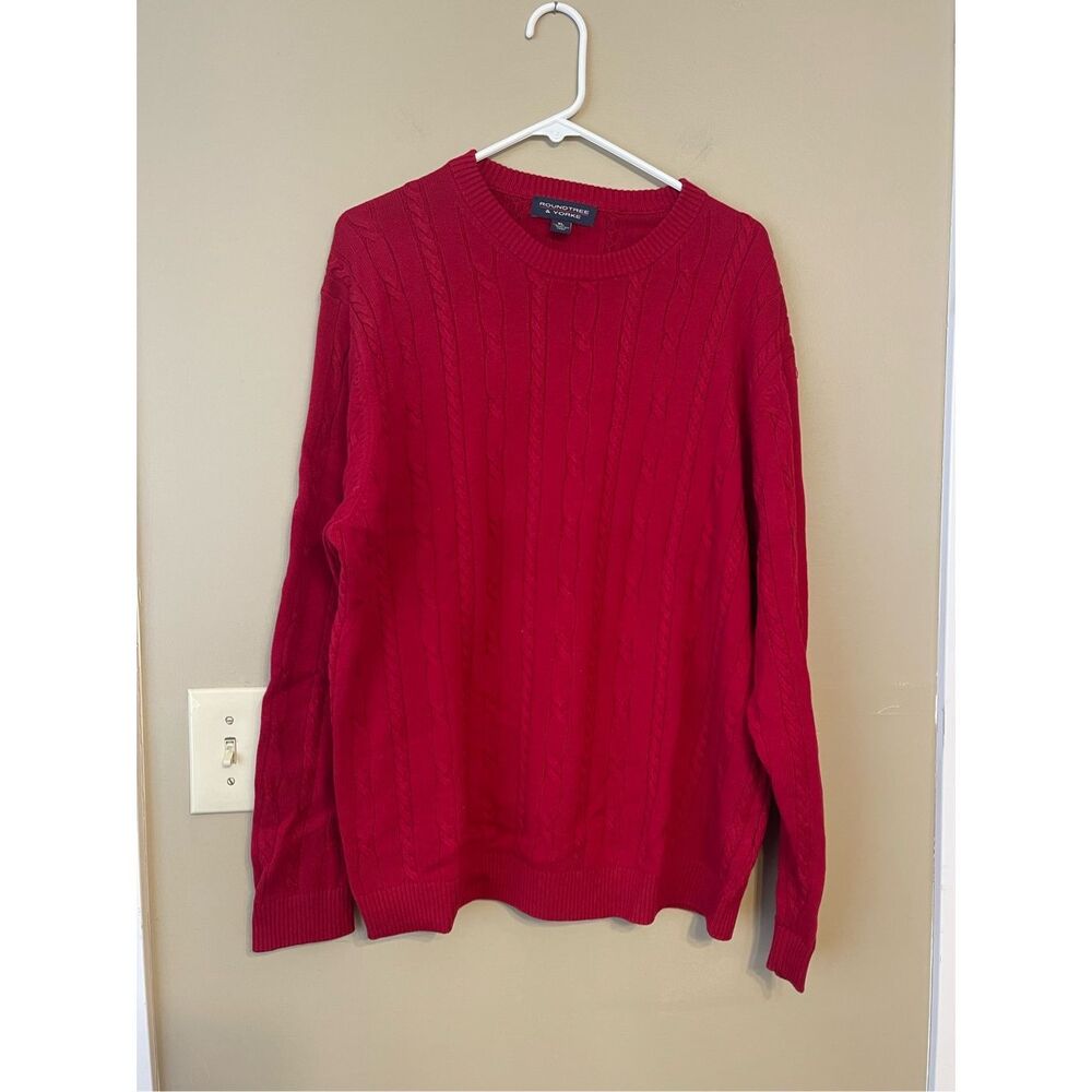 Roundtree & Yorke Mens Red Cotton Cable Knit Crewneck Sweater Extra Large XL